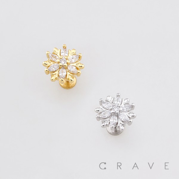 PUSH-FIT ICE FLOWER CZ 316L SURGICAL STEEL LABRET SET